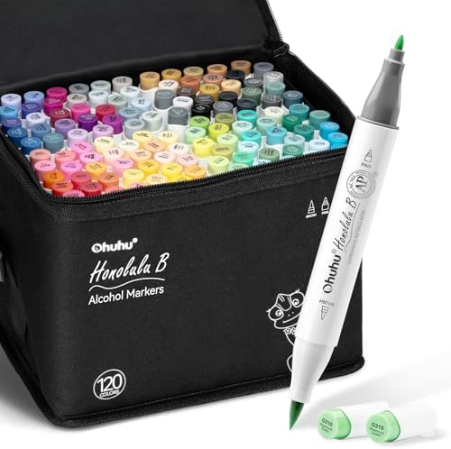 Ohuhu Alcohol Markers Brush Tip - 120-color AP Certificated Double Tipped Art Marker Set for Artist Adults Cozy Coloring Drawing Illustration - Brush and Fine Dual Tips - Honolulu B - Refillable | AP Certified Alcohol-based Drawing Markers for Artists ...