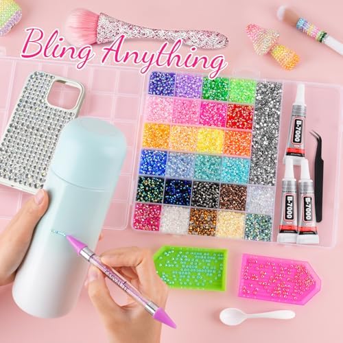 Canvalite 35000Pcs Resin Jelly Rhinestones for Bedazzling, 3mm Multicolor Flatback Rhinestones, Bedazzling Kit with 3Pcs B7000 Jewelry Glue and Tools, Bedazzler Kit for Crafting Book Clothes Makeup