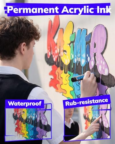 JusArt 14 Colors Jumbo Markers for Quick Bold Poster Banner Sign Lettering and Coloring, 15mm Wide Tip Acrylic Markers for Rock, Fabric, Ceramic, Metal, DIY Crafts