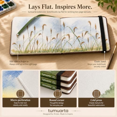 tumuarta Watercolor Journal, 140 LB, 300 GSM, Cotton Paper, Cold Press