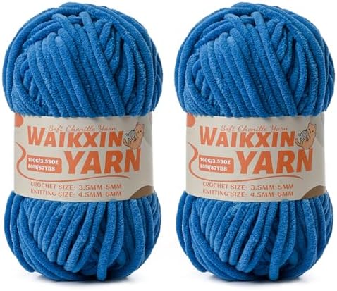 （2 Blue） 2 Pack Super Soft Fuzzy Chenille Chunky Yarn for Crocheting, 200g (175yds) Fluffy Velvet Yarn for Hand Knitting Baby Blankets Weaving Craft