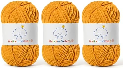 3 Pack Fluffy Chenille Yarn for Crocheting，Baby Yarn for Crocheting Soft，150g/5.28oz Velvet Amigurumi Yarn ，Fingering Weight Yarns for Crocheting Baby Blankets、DIY Craft.(3 Turmeric)
