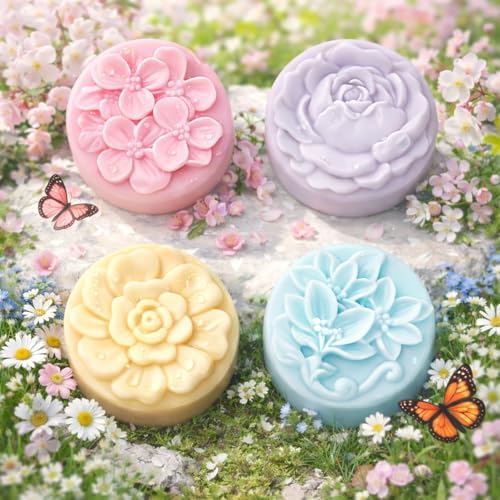 2Pack Flower Soap Molds Flowers Silicone Mold 3D Rose Mold 8 Different Shapes Rose Peony Peach Blossom Silicone Molds Handmade Soap Mould for Wax Soap Candle Lotion Bath Bombs Ice Cube Cake Chocolate
