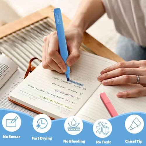 Vitoler Highlighters Assorted Colors,Bright Color, Chisel Tip 12pcs | Aesthetic,Cute Pastel,high quality for bible study,books,journal,writing,school office