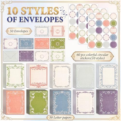 TaoBary 160 Pcs Vintage Lace Frame Stationery Paper and Envelopes Set