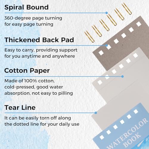 2 Pack Watercolor Paper Pads, 3.5 x 5.5 in, 35 Sheets, 140 Lb Cold Press
