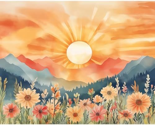 Natuyalo Paint by Numbers for Adults and Beginners, Sunset Mountain Painting by Number Kits on Canvas, Natural Landscape Paint by Number Kit DIY Acrylic Painting Gift 16x20 Inch