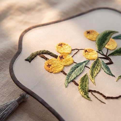 QIZUOLIFE Embroidery Fan Kit with Tutorial Videos, Loquat Pattern