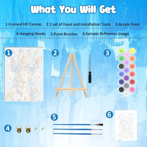 MAXBYE Framed Paint by Numbers Kits for Adults Beginners with Wooden Easel, Animal Giraffe Crafts Art Kit with Frame, DIY Canvas by Numbers for Gift Home Wall Decor 10×14 in