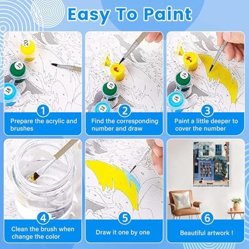 KYOQFVN Book Store Paint by Numbers Kit for Adults - Street Paint by Number Kits on Canvas, DIY Acrylic Painting Kit for Home Wall Decor 16x20 Inch