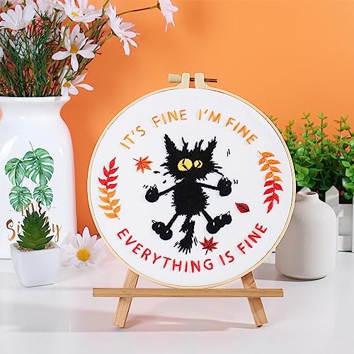 Louise Maelys Everything is Fine Embroidery Kit for Beginners Cat DIY