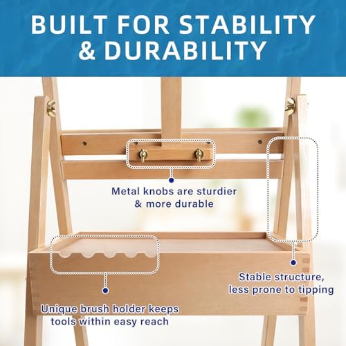 Falling in Art H-Frame Studio Easel with Storage Drawer, Natural