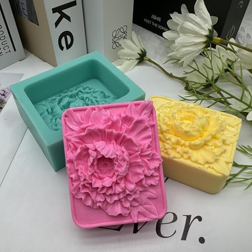 3D Peony Flower Soap Mold Beautiful New Peony Handmade Soap Molds Silicone for Cold Process Melt Process Soap Making Molds Lotion Bar Molds Candle Mold