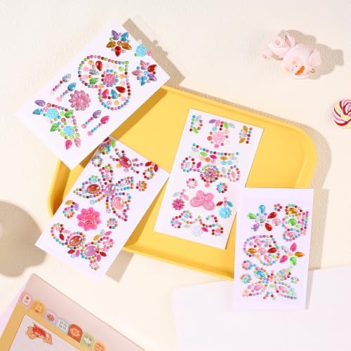 Gem Stickers for Crafting, Face, Eye, and Body Makeup, DIY Decoration, Kids' Rewards (Gem Stickers F (8 Sheets))