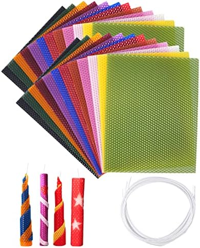 Thleunei Beeswax Candle Making Kit for Kids - 24 Pack 10x8 Inch Beeswax Sheets Candles Making Kit Supplies - Perfect DIY Craft Gift for All Ages,Create Beautiful, All-Natural Candles at Home