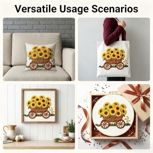 DJBVHSF Sunflower Embroidery Kit for Beginners Adults, 3D Raised Hand Needlepoint Starter Cross Stitch Kits with Hoop, Colorful Cotton Threads & Complete Tools for Home Decor Holiday DIY Gift