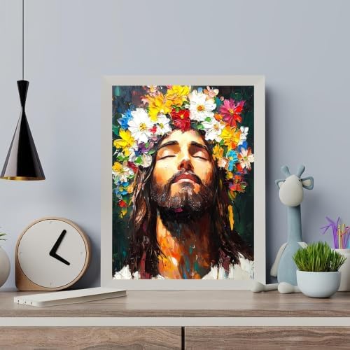 Jesus Paint by Numbers Kit for Adults, Flower Painting by Numbers 16x20 In | Religion Paint by Number for Adults Beginner, Acrylic Number Painting, Arts and Crafts Kit for Adults for Gifts Home Decor