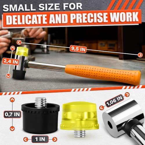 Small Orange Rubber Mallet Hammer 25mm, Double Faced Non Marring Head