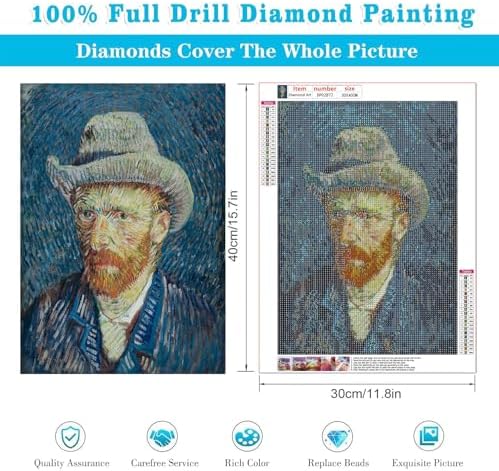 VeGuude Van Gogh Portrait Diamond Art Kits for Adults- Diamond Painting Kits for Adults Beginners,5D DIY Full Drill Diamond Painting Gem Art and Crafts 12x16inch