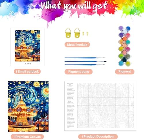 Yunnuo Paint by Numbers Kit for Adults Beginner,Paint by Number Canvas Starry Night,Couples in Amusement Parks Painting by Numbers,Suitable for Home Decor & Gift 16” W x 20”L