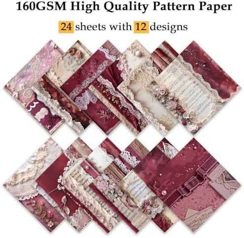 Scrapbook Paper, 24 Sheets 6"×6" 160gsm Single-Sided Patterned Cardstock