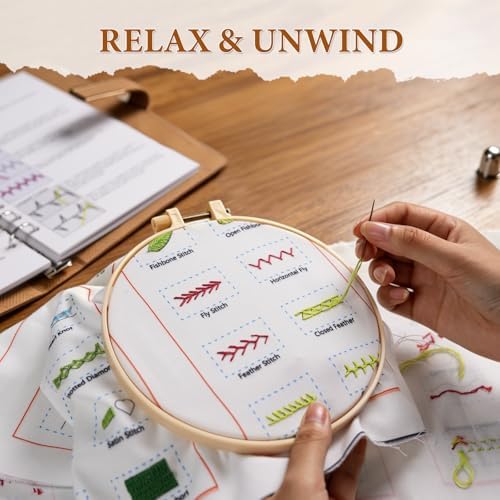 Ogioxam Embroidery Stitch Book Kit for Beginners, Hand Embroidery Kits for Adults, Embroidery Book Kit for Beginners