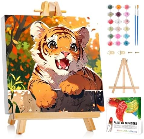 Reivworl Framed Tiger Paint by Numbers Kit for Adults Beginner 10×10 inch