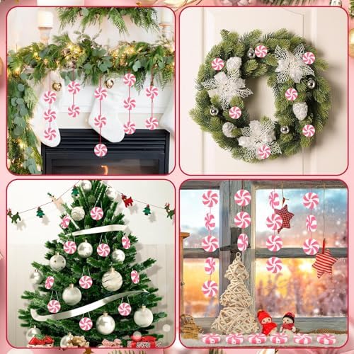 JUNEBRUSHS 50 Pcs Fake Peppermint Candy Christmas Decorations Pink and White Christmas Candy Peppermint Ornaments for Xmas Holiday Decor Party Favors Crafts