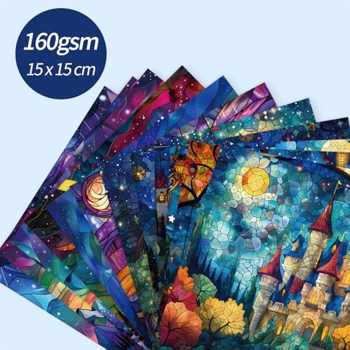 6x6" Cardstock Single Sided Scrapbooking,Craft Decorative Scrap Book Paper | 160gsm,24-Sheet 12Patterns Colored Paper,Junk Journal Supplies,Vivid Origami Papers DIY Craft Gift Wrapping Album.StainedGlas