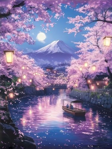 Cherry Tree Diamond Art Kits for Adults, 5D Diamond Painting for Adult Beginners, DIY Full Drill Round Gem Painting Dot Art for Adults，Home Wall Decor 11.8x15.7 Inch