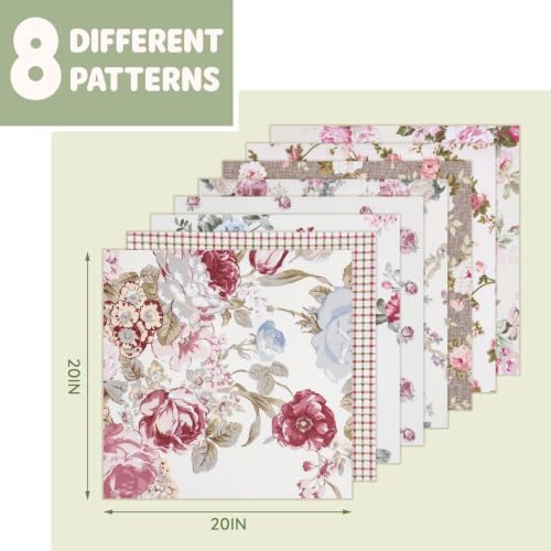 Aubliss 8pcs Fat Quarter Fabric Bundles (100% Cotton - 20'' x 20'')