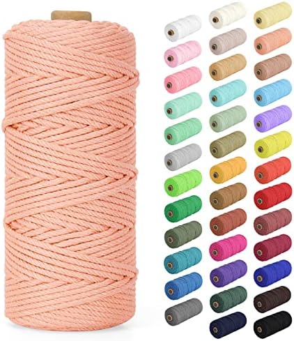 Natural Cotton Macrame Rope - 2mm x 220Yards (656Feet), 2 Strands Twisted Macrame Cotton Cord for Wall Hanging, Plant Hangers, Crafts, Gift Wrapping and Wedding Decorations, Meat Pink