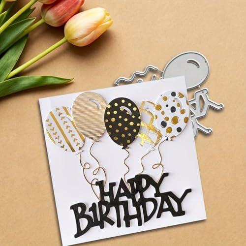 Scrapbooking Die-Cuts, Layer Frame Net Set Metal Cutting Dies for Card Making, Paper Craft Template, Background Embossing Stencils, DIY Album Décor (Happy Birthday and Balloons-10.1x7.6cm)