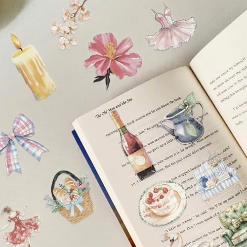 50 PCS Cute Preppy Stickers Watercolor Girl in Garden Stickers,Transparent Aesthetic Vinyl Decals for Scrapbooking Journal, Laptop, Phone Case DIY Travel Case Decal Gift