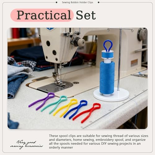 100Pcs 5 Colors Sewing Bobbin Holder Clips Plastic Thread Bobbin Clips Sewing Accessory for Thread Spool Organizing Embroidery Quilting (5color-100pcs)