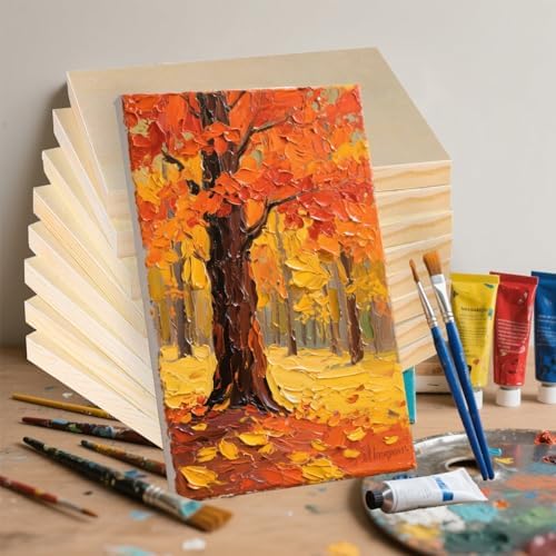 12 Pcs Wood Panels 8 x 10 inch Unfinished Wooden Canvas Board for Painting Arts Pouring Oils Acrylics