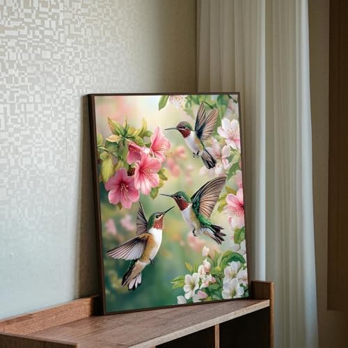 MBNTJHT DIY Hummingbird Paint by Numbers Kit for Adults Beginners,Unframed Bird and Flowers Paint by Number Kits on Canvas,Digital Watercolor Art Painting Kits Crafts for Home Wall Decor 16X20 Inch.