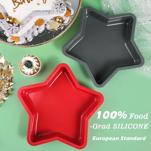 Webake 2Pcs Silicone Star Cake Pan 10 Inch Large Nonstick Star Shaped Cake Mold for Baking, Birthday, BPA Free