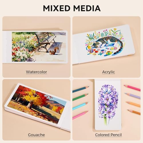 Watercolor Journal - 100% Cotton Cold Press Paper | 20 Sheets 40 Pages | 300GSM (140lb) | PU Leather Cover Watercolor Sketch Books for Artists Painting,Mixed Media 7.0 in x 3.7 in