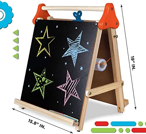 Discovery™ 3-in-1 Tabletop Dry Erase Chalkboard Painting Art Easel, Includes Paper Roll and Oversized Clip, 17 x 15 Inch Wood Frame, Perfect for Children 3+ | Foldable/Portable for Countertop Play