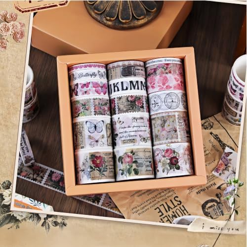 Washi Tape Set, 18 Rolls Washi Stickers, Assorted Sizes, for Junk Journal Scrapbook Tape, Bullet Journaling Scrapbooking Supplies, Planner Sticker DIY Craft DéCor (Dreamy Butterfly)
