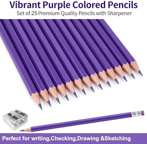 Adhere 25pcs Checking Pencils Erasable colored Pencils Pre-Sharpened #2 HB,for Checking Tests Grading,Map Coloring, editing Office Favors,including a Free sharpener. (Purple)
