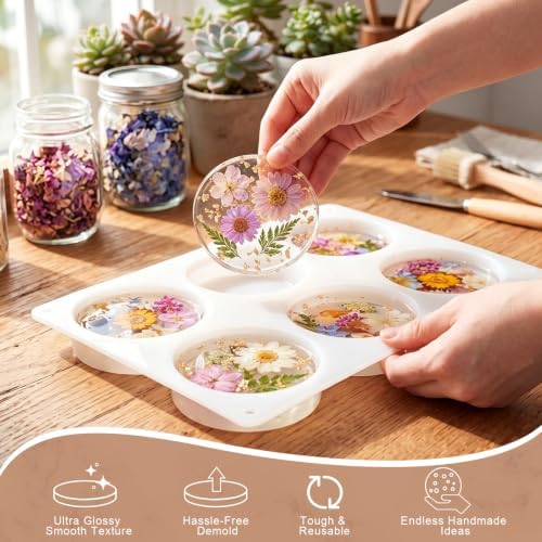 18-Cavity Deep Coaster Resin Molds Silicone Molds for Crafts, 4 Inches Round Squares Octagon Epoxy Resin Molds for DIY Art Flower Preservation
