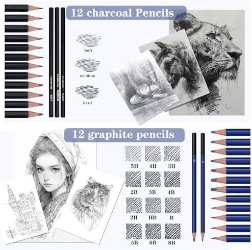 71Pack Drawing Supplies Sketching Kit ,Sketching Pencils with Sketchbook