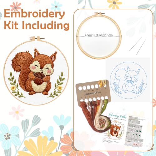 Nuberlic Embroidery Kit for Beginners Stamped Squirrel Needlepoint