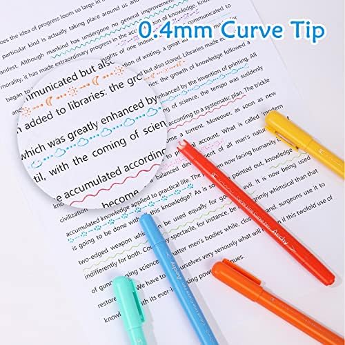 AECHY Dual Tip Curve Highlighter Pens, 10 Patterns, 12 Colors, 12 Pack | Fine Tip Colored Marker Pens with Curve Pattern Roller for Journaling, Planner, Scrapbooking, Drawing & DIY Crafts
