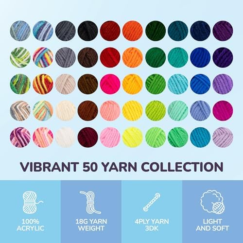 YammiAmi 1,800 Yards Beginner Crochet Kit for Adults – 84 Pc Amigurumi Crochet Kit for Starters with 50 Skeins Yarn, Accessories Set, Ergonomic Hooks, Instruction Book to Learn Crocheting