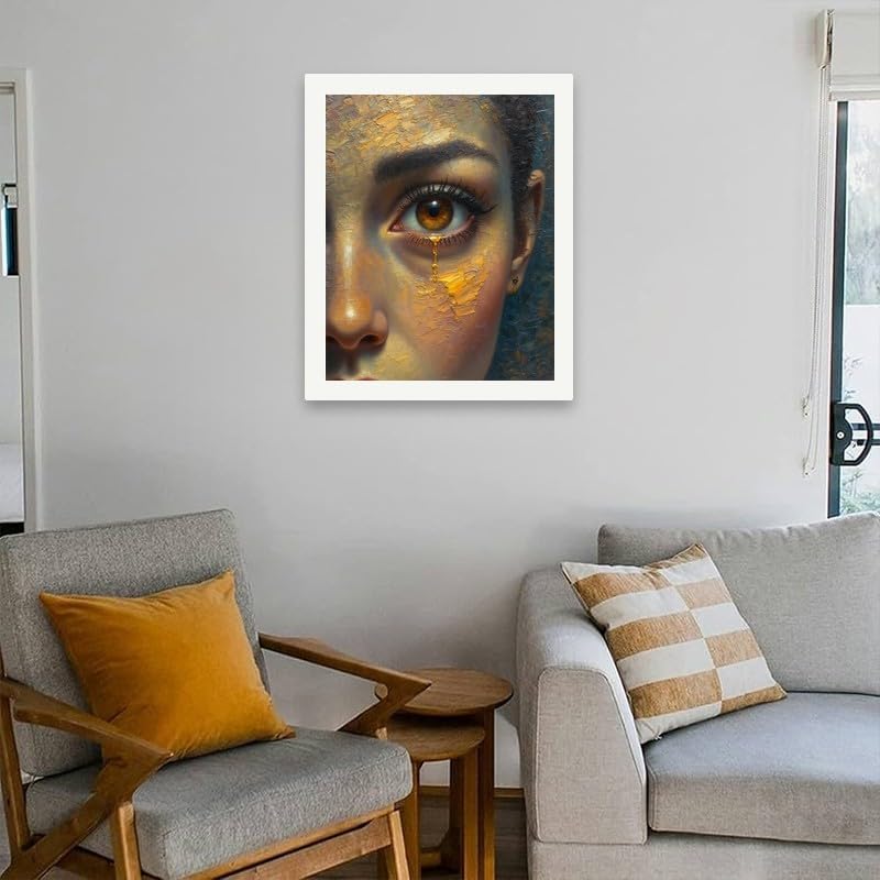 Portrait Paint by Numbers Kit for Adults - DIY Golden Tear Eye and pupils Painting on Canvas 16x20 Inches, Acrylic Paint Set,Suitable for Beginners,Emotional Art for Home Decoration or Gifts