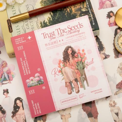 Animated Beautiful Female Themes Sticker Scrapbooking Supplies for Junk Journal, 50 Sheets Washi Stickers - Vintage Journaling Stickers, Ephemera Sticker Book Pre Cut(TZ-005-007)