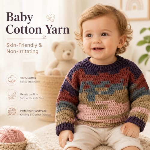 Katech 1OO% Variegated Cotton Yarn for Crocheting-2 Sport Weight Baby Yarns